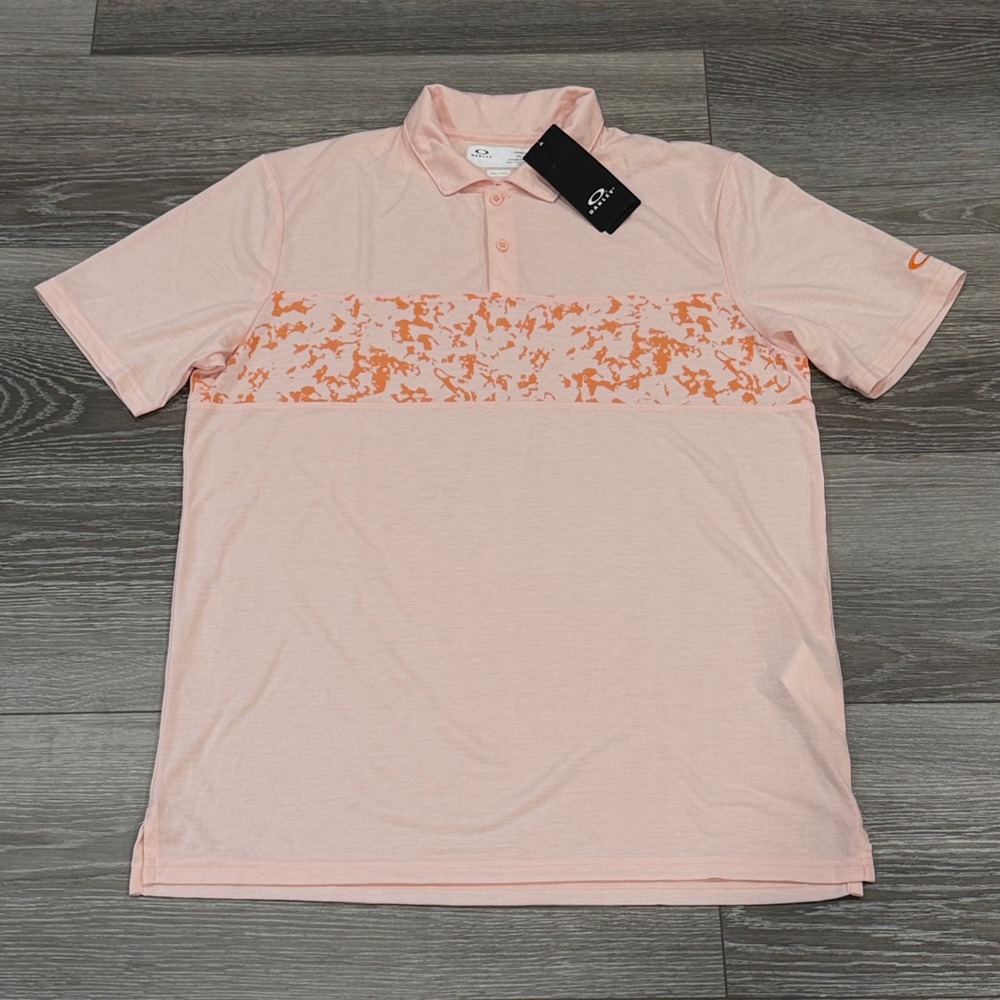 Oakley Sand Print Polo Shirt Pastel Orange Hydrolix Mens Large FOA404360 New